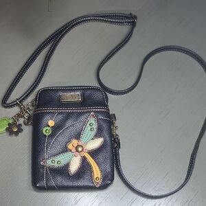 Chala Black Crossbody Bag with Dragon Fly Colorful Dragonfly